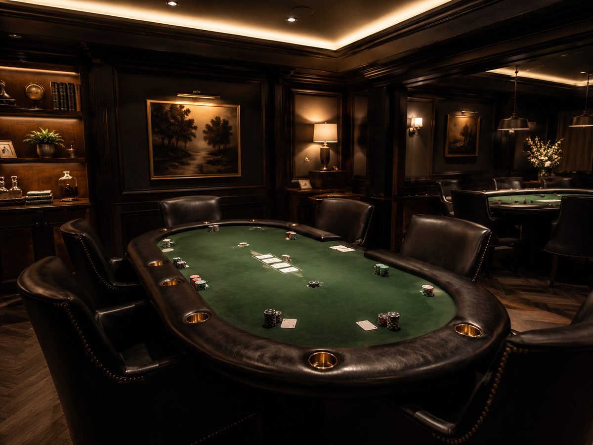 Sala de póquer com mesas de feltro