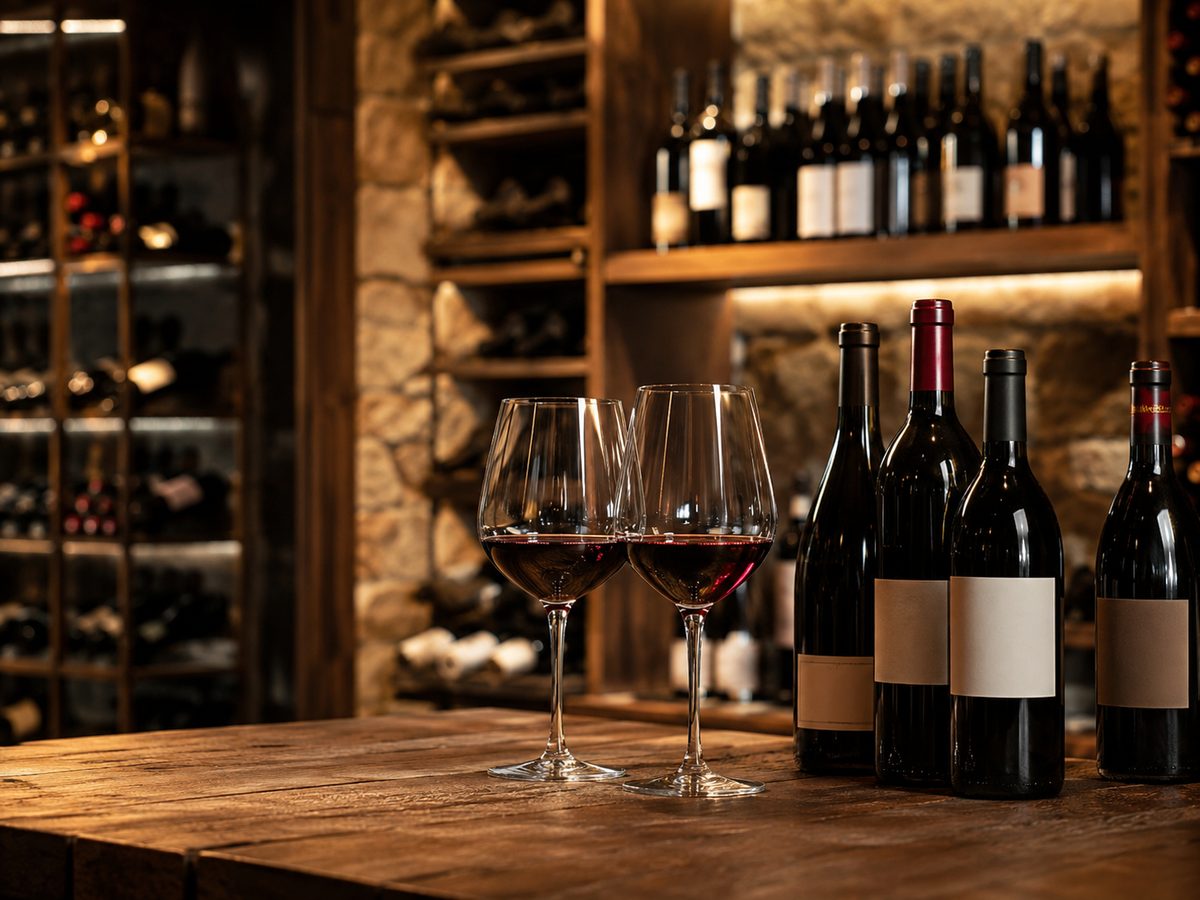 Garrafeira e copos de vinho português